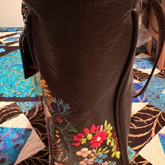 Consuela Retired Black Tote with Peacock Colorful Floral Embroidery - Picture 2 of 7